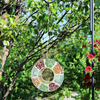 Sunnydaze Hanging Bird Feeder - Outdoor Decorative Round Bird Feeder with Fly-Through Opening and Summery Glass Mosaic Design - Backyard, Deck, and Porch Decor - 6-Inch