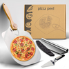 Numola Pizza Peel with Folding Wooden Handle - 12”x14” Metal Pizza Paddle Set with Pizza Cutter & Pizza Server, Aluminum Pizza Spatula for Baking Homemade Pizza, Bread, Cake, Pie, Pastry