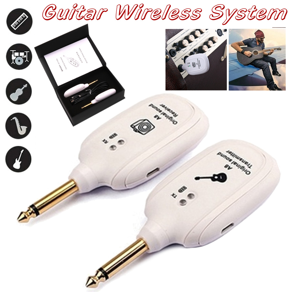 A8-TX/RX Wireless Audio Transmitter Receiver System for Electric Guitar Bass Violin
