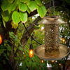 JUNSSTORE Solar Bird Feeder, Retro Metal Hanging Wild Bird Feeders Lantern Design with Light for Garden Yard Decorative