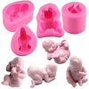 4Pcs/Set 3D Cute Newborn Sleeping Baby Silicone Molds for Fondant Chocolate Candy Soap Craft Baby Shower Birthday Party Cake Topper Decoration Supplies