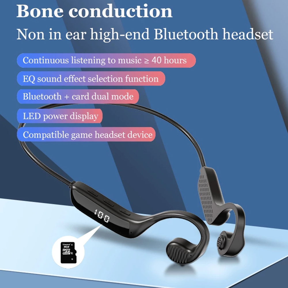 Bakeey S368 Bone Conduction Bluetooth 5.1 Headphones LED Display Ear Hook Long Battery Life Wireless Earphones for Sport Fitness Shocking Horn Headset Support TF Card