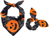 Dog Bandana & Matching Scrunchie Set Halloween Dog Bandanas Scarf with Bow Scrunchie for Dogs Owner & Medium Large Dogs Pet
