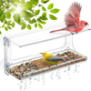 D.F. Omer WBF Weatherproof Outdoor Suction Cup Hanger Acrylic Plastic Window Bird Feeder with 3 Section Tray and Roof Cover, Clear