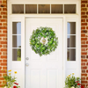17.7" St Patricks Day Decoration Artificial Boxwood Wreath Decor Green Leaf White Flowers & Four Leaf Clover, Spring Summer Party Decor Outdoor/Indoor Farmhouse Front Porch Wall Window Door