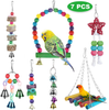 Zacro 7 pcs Bird Swing Toys - Parrot Colorful Chewing Toys, Hanging Bell Birds Cage with Bells Finch Toys for Small and Medium Bird, Peony, Parrot,Myna,Golden Sun,Macaws,