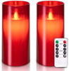 5plots 3” x 6” Red Flickering Flameless Candles, Unbreakable Glass Battery Operated Plexiglass LED Pillar Radiance Candles with Remote Control and Timer