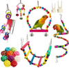ESRISE Bird Parakeet Cockatiel Parrot Toys, Hanging Bell Pet Bird Cage Hammock Swing Climbing Ladders Toy Wooden Perch Chewing Toy for Small Parrots, Conures, Love Birds, Finche