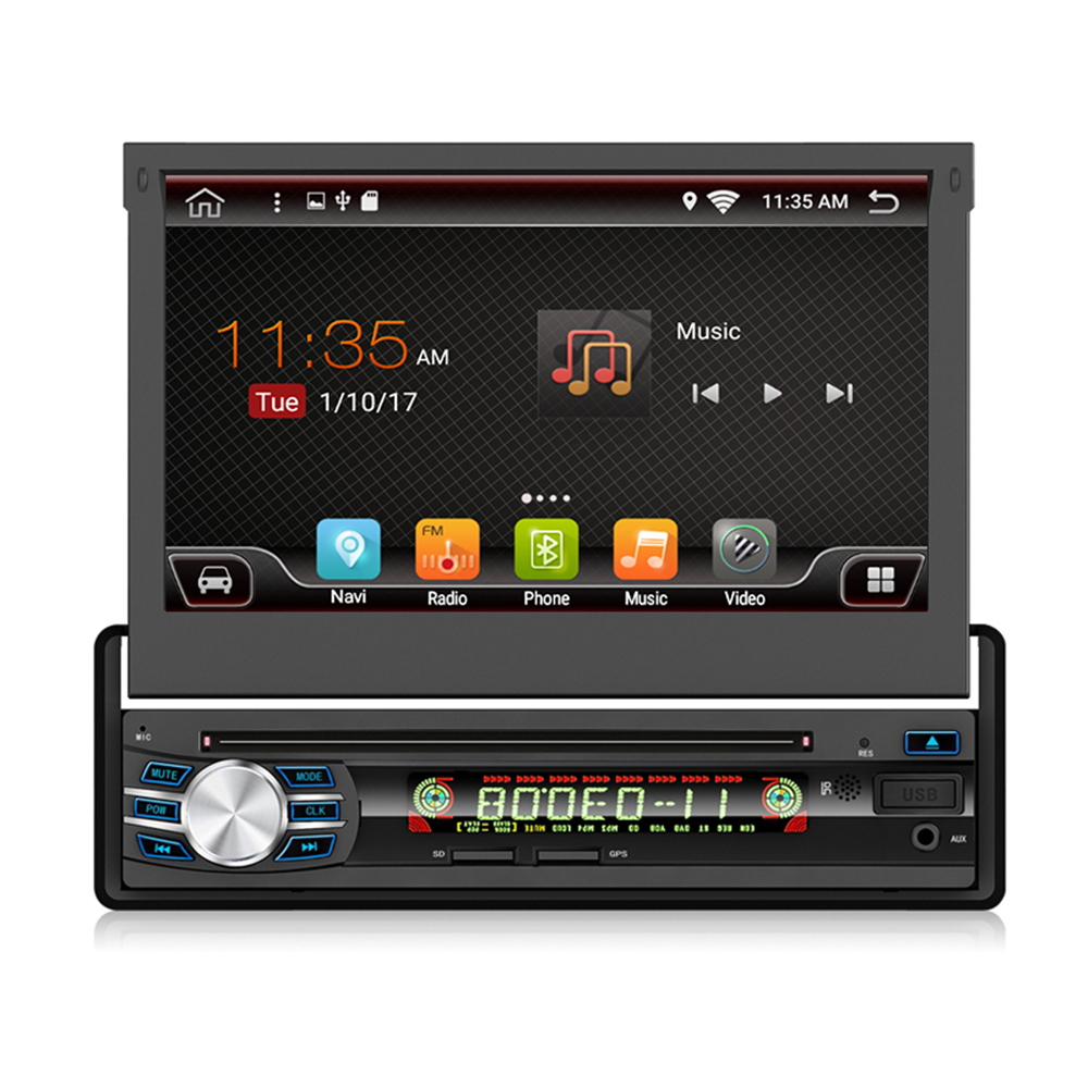YUEHOO YH-514 7 Inch 1 DIN Android 10.0 Car Radio Multimedia DVD Player Retractable Touch Screen Stereo 4 Core 4+32G WIFI 4G GPS Navigation FM AM RDS