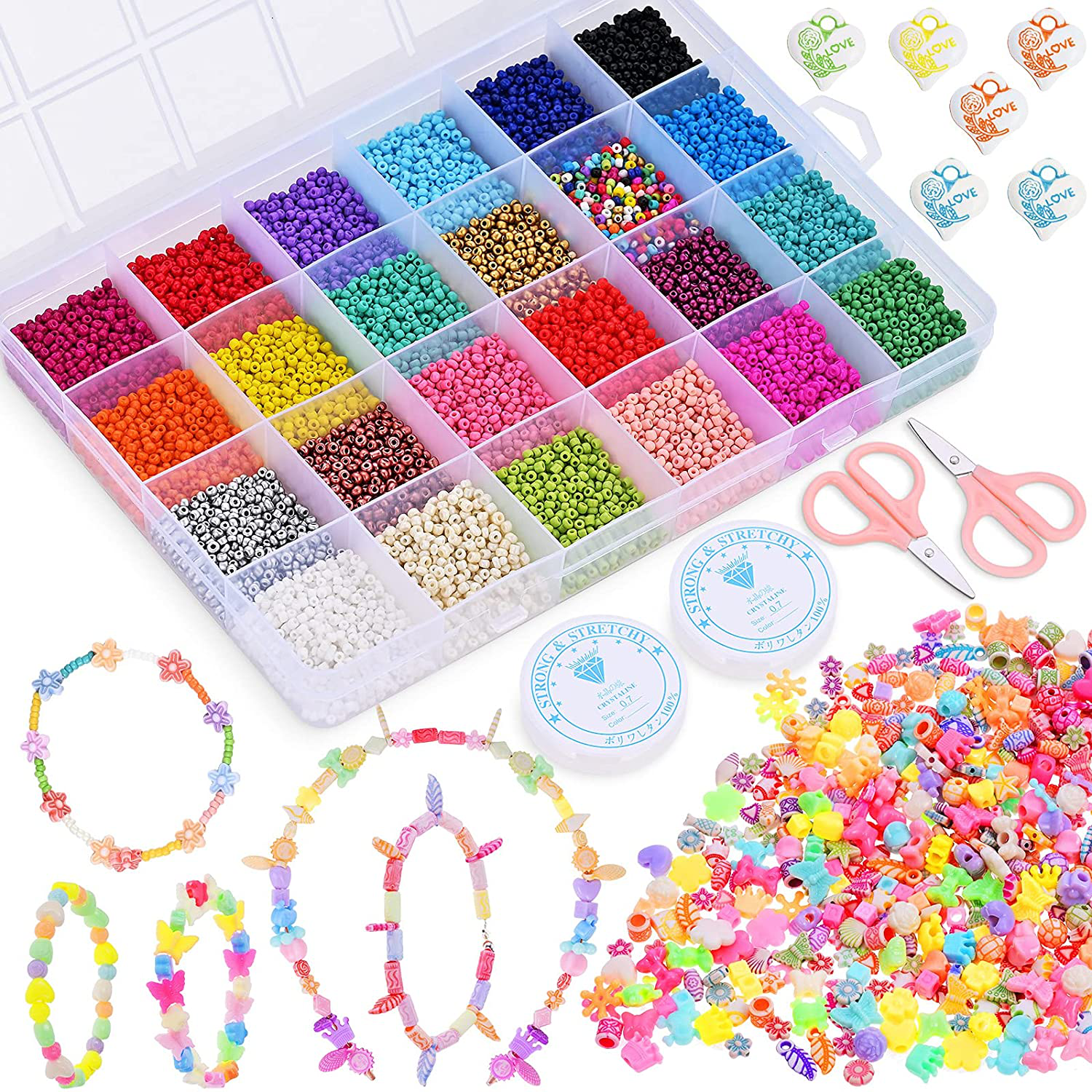 550+Pcs Pony Beads Kit for DIY Bracelet Nacklace Ring Jewelry