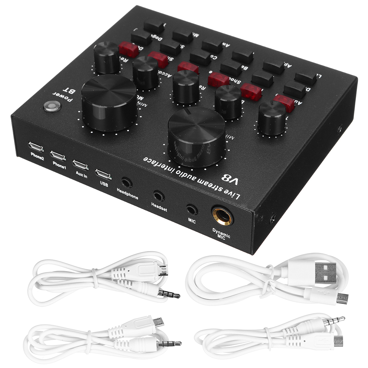 V8 Audio Mixer Sound Card USB Headset Microphone Webcast Live Sound Card for Phone Computer Laptop