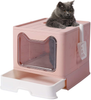 GENENIC Large Foldable Cat Litter Box Pan with Lid, Cat Potty ,Top Entry Type Anti-Splashing Cat Supplies with Pet Plastic Scoop(Grey)