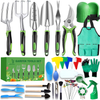Garden Tool Set 58 Piece Gardening Kit, Heavy Duty Aluminum Alloy Hand Tools with Ergonomic Handle, Gardening Gifts for Women and Men, Includes Trowel, Shovel, Hand Weeder, Rake, Storage Tote Bag