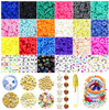 Clay Beads for Jewelry Making, 6mm18 Colors Flat Round Polymer Clay Spacer Beads for Bracelets Necklace Making, Flat Beads DIY Craft Kit with Special Starfishs and Shells Pendant, 250Pcs Letter Beads