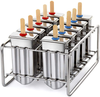 Ice Pop Maker,Heavy Duty Stainless Steel Popsicle Molds Set of 10 Ice Cream Lolly Makers with Bamboo Stick Stand Brush
