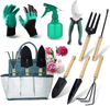Garden Tool Set, 9-Piece Heavy Duty Gardening kit with Tool Bag, Gift for Men Or Women Garden Gloves Shears Weeder Rake Shovel Trowel Sprayer Outdoor Hand Tools