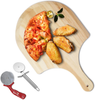 Natural Acacia Wood Pizza Peel and 2pizza cutter Wood Pizza Board Pizza Spatula Paddle for Baking Homemade Pizza and Bread,Wooden Pizza Paddle Great for Cheese Board, Platter, Charcuterie Board (12in)
