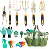 Bivan Garden Tools Set, 13pcs Heavy Duty Aluminum Gardening Tools Set, Floral Print Garden Tool Kit with Non-Slip Rubber Handle Storage Tote Bag, Gardening Gifts for Women Men