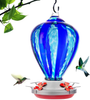LaElvish Garden Hummingbird Feeder, Hand Blown Glass Hummingbird Feeders for Outdoors Hanging, 4 Feeding Perch, with Ant Moat, Hanging Hook, Leakproof 34 Ounces (Party Balloon)