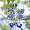 YU FENG Turkish Blue Evil Eye Butterfly Wall Hanging with Crystal Suncatcher Ornament for Home Decor Protection Good Luck Blessing Housewarming Birthday Gift