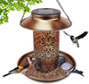 Suonady Solar Bird Feeder for Outside - Outdoor Hanging Solar Powered Garden Lantern Light Bird-House Wild Hanging Birdfeeder Waterproof Unique Retro Mosaic Copper Bird Feeder