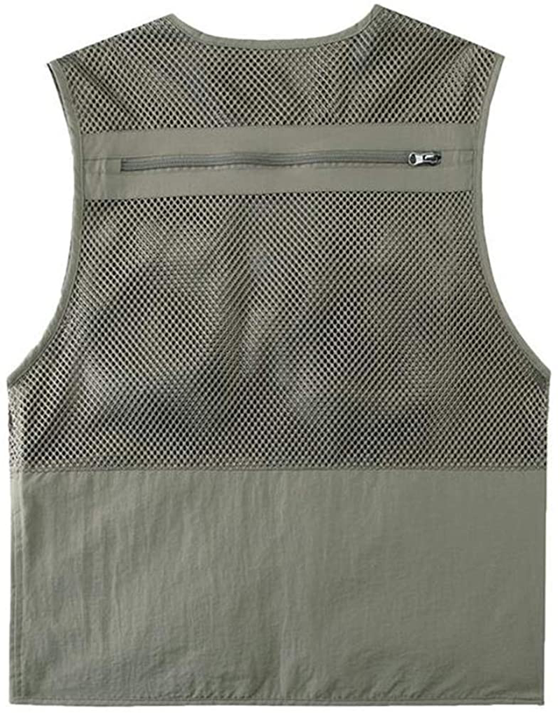 Men's Mesh Breathable Openwork Camouflage Journalist Fishing Vest Jacket XXL  Grey for sale online