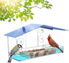Window Bird Feeder by Sahara Sailor, Outdoor Wild Bird Feeder House Shape, Nice Gardening Gifts with 4 Strong Suction Cups Plus Removable Seed & Water Tray, Snow & Squirrel Proof (Blue, PET)