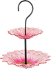 Exhart Double Daisy Hanging Bird Feeders –Pink Bird Feeder Glass – Durable Garden Bird Feeder – Weather-Resistant Glass Decorative Bird Feeder for Outdoor, 9.5” L x 9.5” W x 12.5” H