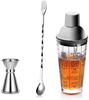GL-bar Glass Cocktail Shaker with Stainless Steel Lid and Printed Recipes, 400 ml