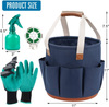 ZORMY 9 Piece Garden Tool Set with 5 Gallon Organizer Bucket, Garden Hand Tools Tote Bag with 18 Pockets, Heavy Duty Garden Tools Kit Include Storage Bag,Weeder,Rake,Shovel,Trowel and More(Blue)