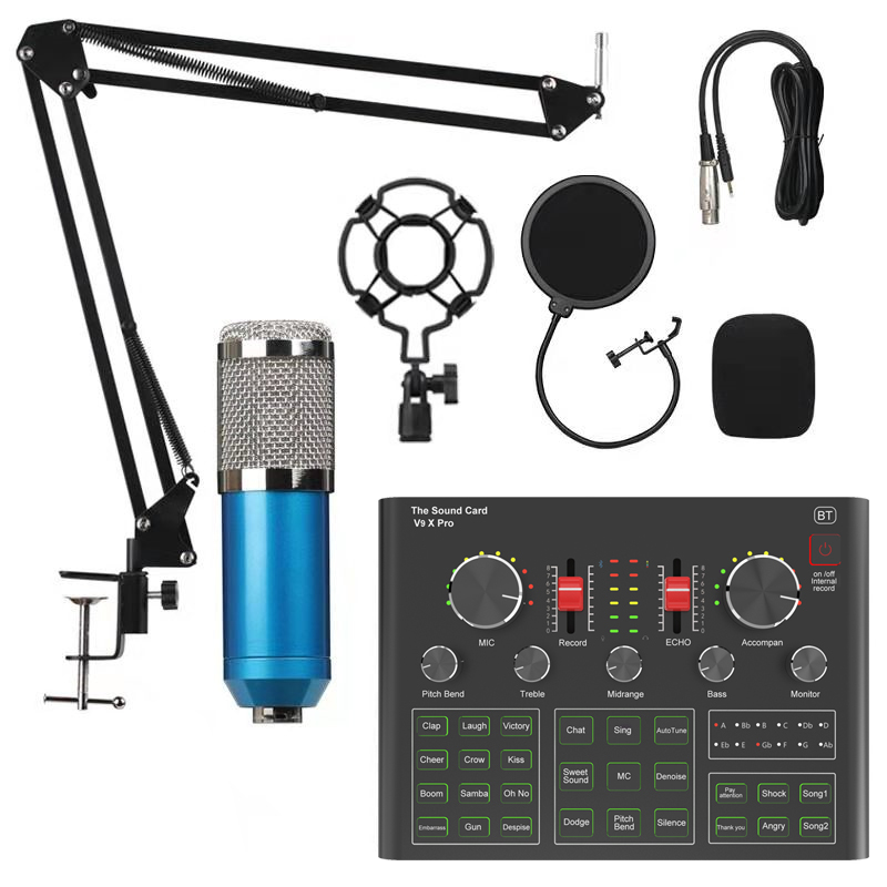 BM800 Condenser Microphone with V9X PRO Sound Card Mixer Live Broadcast Recording Set Mic Phone K Song Computer Karaoke Sing