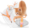 RIOFLY Automatic Cat Toys Interactive - Interactive Mouse Cat Toys with Led Light, USB Charging, Automatic Irregular Rolling, 2 Pcs Feathers and 2 Pcs Ribbon, Robotic Cat Moving Toys for Indoor Cats