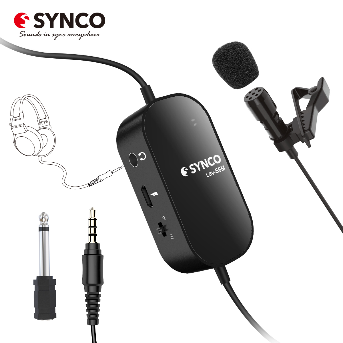 SYNCO Lav-S6M Lavalier Clip-On Lapel Microphone with 3.5Mm Audio Monitoring 6M Cable Omnidirectional Condenser Mic Support USB