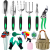 Hausse Garden Tool Set, 42 Pcs Stainless Steel Hand Tool Kit, Extra Succulent Tools Set, Heavy Duty Outdoor Gardening Work Set with Ergonomic Handle, Durable Storage Tote Bag, Gardening Tools