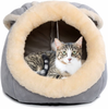 Cat Beds for Indoor Cats - Small Dog Bed with Anti-Slip Bottom, Rabbit-Shaped Cat/Small Dog Cave with Hanging Toy, Puppy Bed with Removable Cotton Pad, Super Soft Calming Pet Sofa Bed (Grey Small)