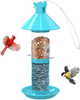 Aumuca Hanging Wild Bird Feeder - Outdoor Bird Feeder for Garden Yard Outside Decoration, 2 in 1 Plastic Metal Feeder for Mix Seeds, Gazebo Shaped Birds Feeder with Roof for All Weather, Easy Assambly