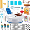 150PCs Cake Decorating Supplies Kit for Beginners-Turntable Stand -48 Numbered Icing Tips & With Pattern Chart & E.Book-1 Cake Leveler-Straight & Angled Spatula-3 Russian Piping nozzles-Baking sets