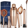 Premium 9-Piece Cocktail Shaker Set by Angimio: Stainless Steel Bartender Kit: 25oz (750ml) Martini Mixer, Cocktail Strainer Set, Muddler, Mixing Spoon, Jigger, Ice Tong and 2 Liquor Pourers, Copper