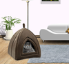 TumiMallody Cat Teepee Tent Bed for Indoor Cats, Self-Warming 2 in 1 Fodable Triangle Cave, Kitten House and Puppy Hut with Separate Soft Thick Cushion Pillow (Brown/Grey)