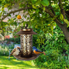 Solar Bird Feeder, Outdoor Waterproof Hanging Copper Bird Feeder House with Solar Lantern Light for Feeding Cardinal Wild Bird, Outside Garden Backyard Decoration