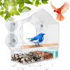 Window Bird Feeder for Outside - 5 Extra-Strong Suction Cups, Removable Seed Tray with Drain Holes, Wooden Wild Bird Perch, Clear Acrylic, Easy to Clean (Transparent)