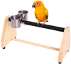 QBLEEV Parrot Play Wood Stand Bird Grinding Perch Table Platform Birdcage Feeder Stands with Feeder Dish Cup Portable Table Playstand for Small Cockatiels, Conures, Parakeets, Finch