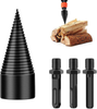 LETDD 3PCS Removable Firewood Drill Bits,Durable Log Splitter Drill Bit,Heavy Duty Drill Screw Cone Driver with Hand Drill Stick(Hex+Square+Round 32mm)