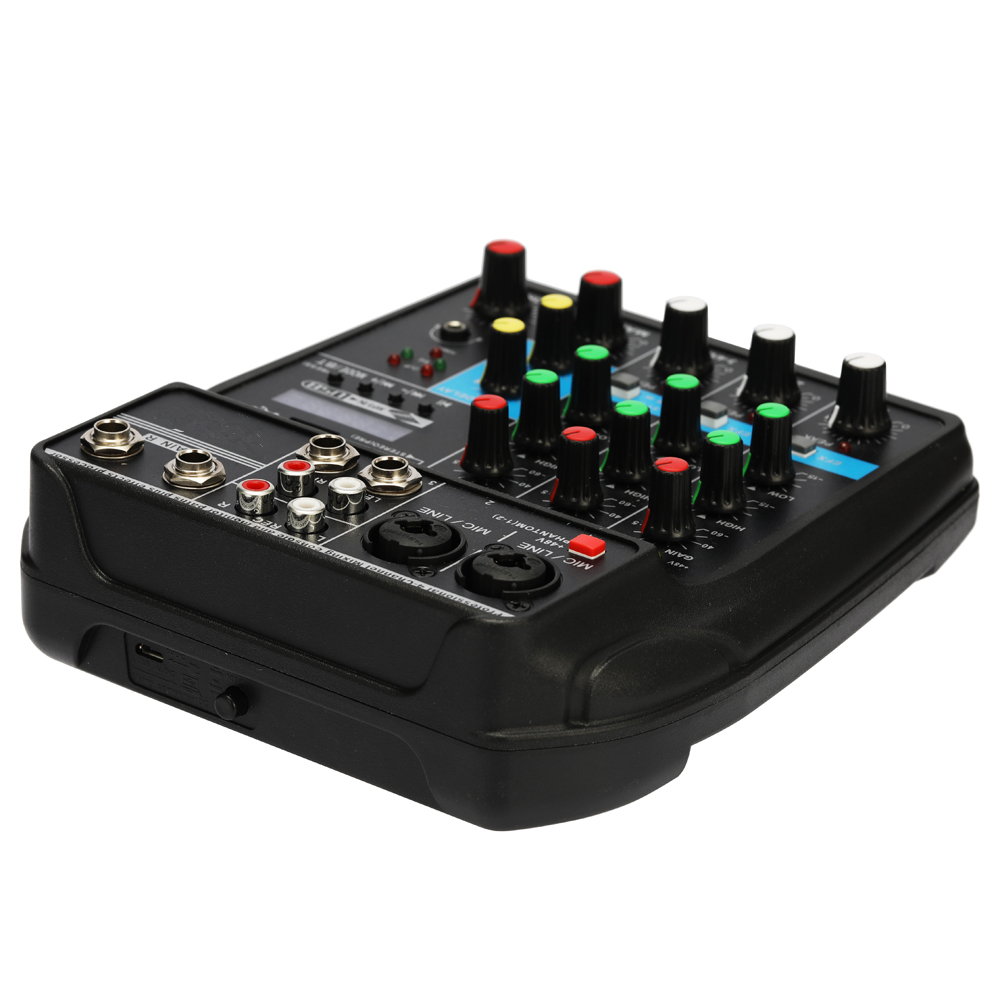 TU04 Audio Mixer Professional 4 Channel Mixing Consote Bluetooth Power Monitor Paths plus Effectd Processor EU Plug with USB