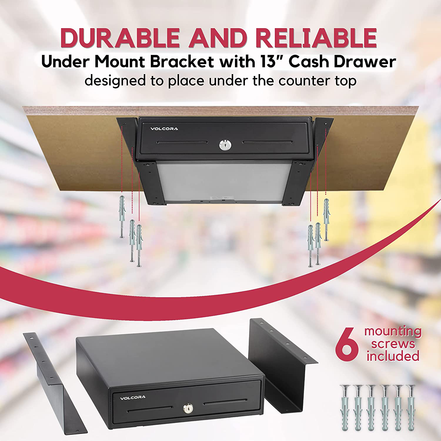 Cash Register Drawer with Under Counter Mounting Bracket - 13 Black Cash  Drawer for POS, Stainless Steel Front, 4 Bill 5 Coin, Fully Removable 2  Tier Cash Tray, 24V RJ11/RJ12 Key-Lock, 2