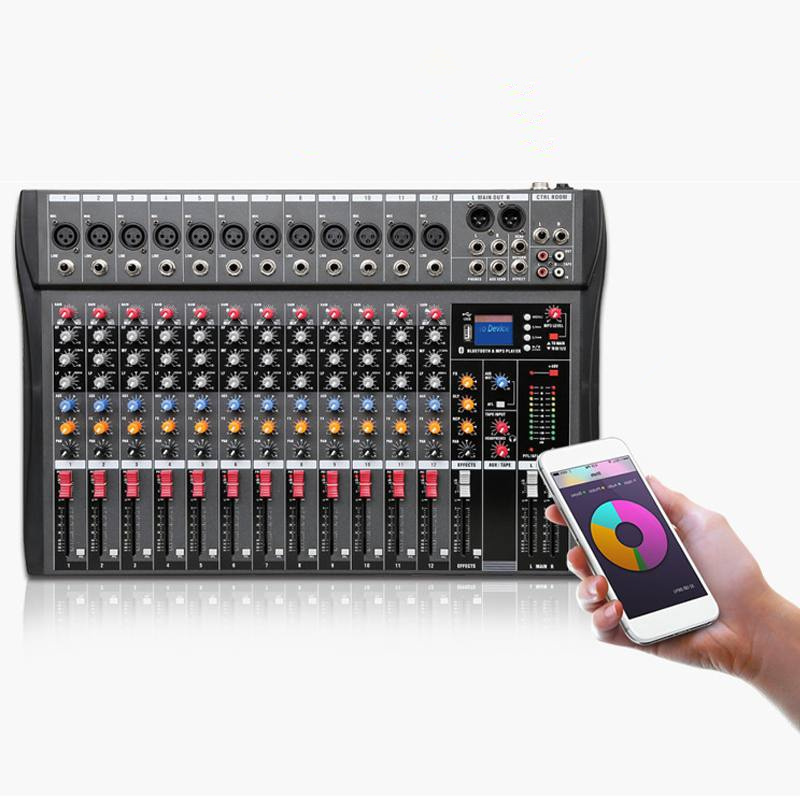12 Channel Bluetooth Digital Microphone Sound Mixer Console Professional Karaoke Audio Mixer Amplifier with USB