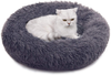 PEOPLE&PETS Soft Long Plush Pet Bed, Calming Self-Warming Round Donut Cuddler, Fluffy Dog Cat Cushion Bed with Anti-Slip & Waterproof Bottom (24", Grey)