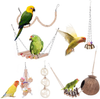 Bird Parrot Toys-6 Pcs , Natural Wood Coconut Bird House with Ladder Hanging Swing Pet Climbing Rotated Ladder Chewing Bells Bird Toys for Parakeet, Conure, Cockatiel, Mynah, Love Birds, Finch