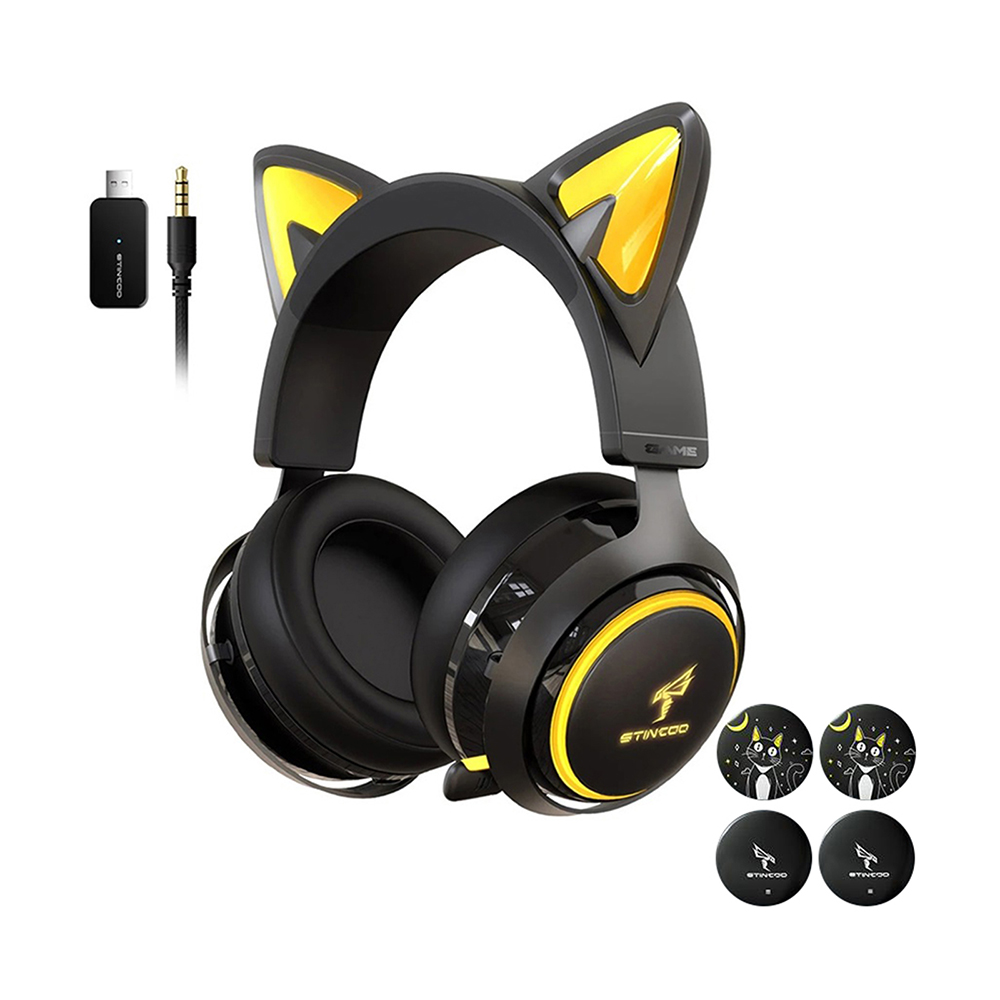 Somic GS510 Cat Ear Gaming Headset Black 3 Version with Microphone Virtual 7.1 Sound Game/Live/Video 3 Mode for PS5/4 Computer Gamer