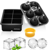 Ice Cube Trays,Ankway Silicone Ice Molds Set,Sphere Ice Ball Maker with Lid and Large Square Mold for Freezer,Whiskey,Cocktail,Clear Ice,Easy Release and Reusable,BPA Free（2021 Upgraded,Black）